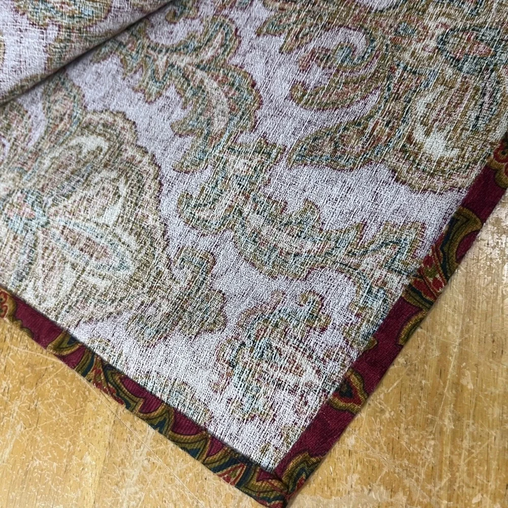 Vtg Burgundy Gold Damask Fleur-de-Lis Rectangular Tablecloth 80x58